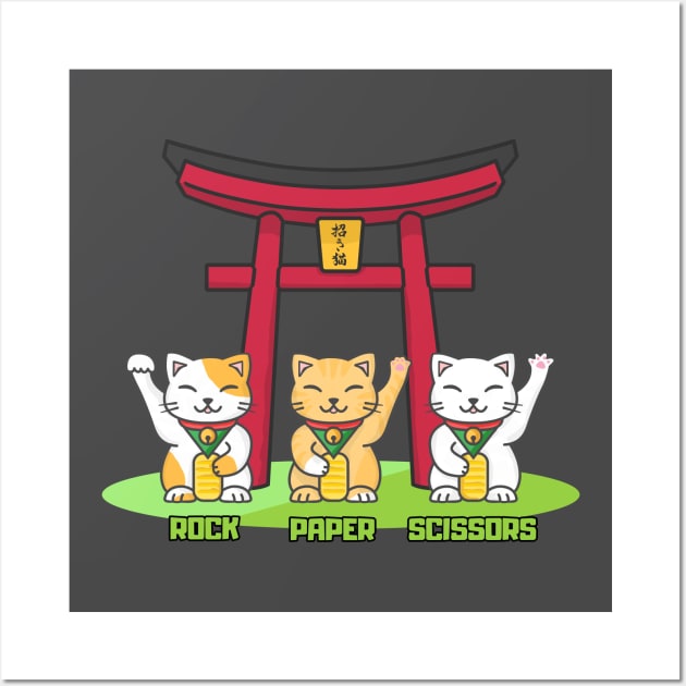 Rock Paper Scissors Manekineko Wall Art by Cerealbox Labs